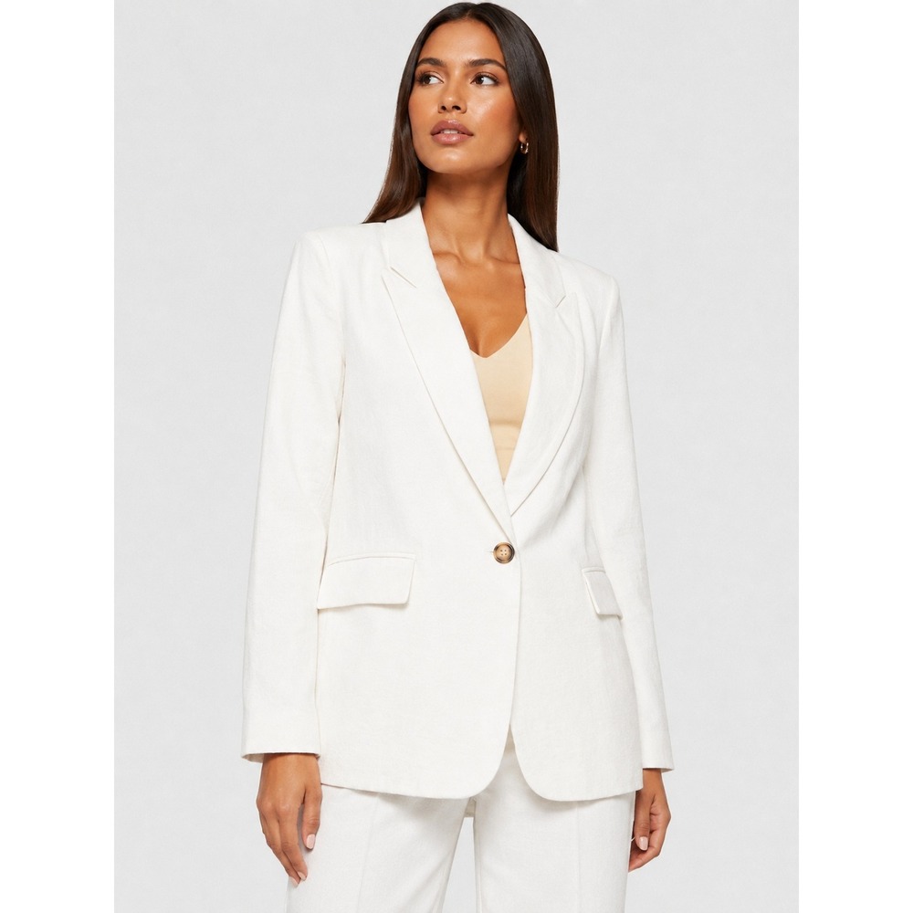 AND NOW THIS Textured Single Button Blazer Off-White Long Sleeve L